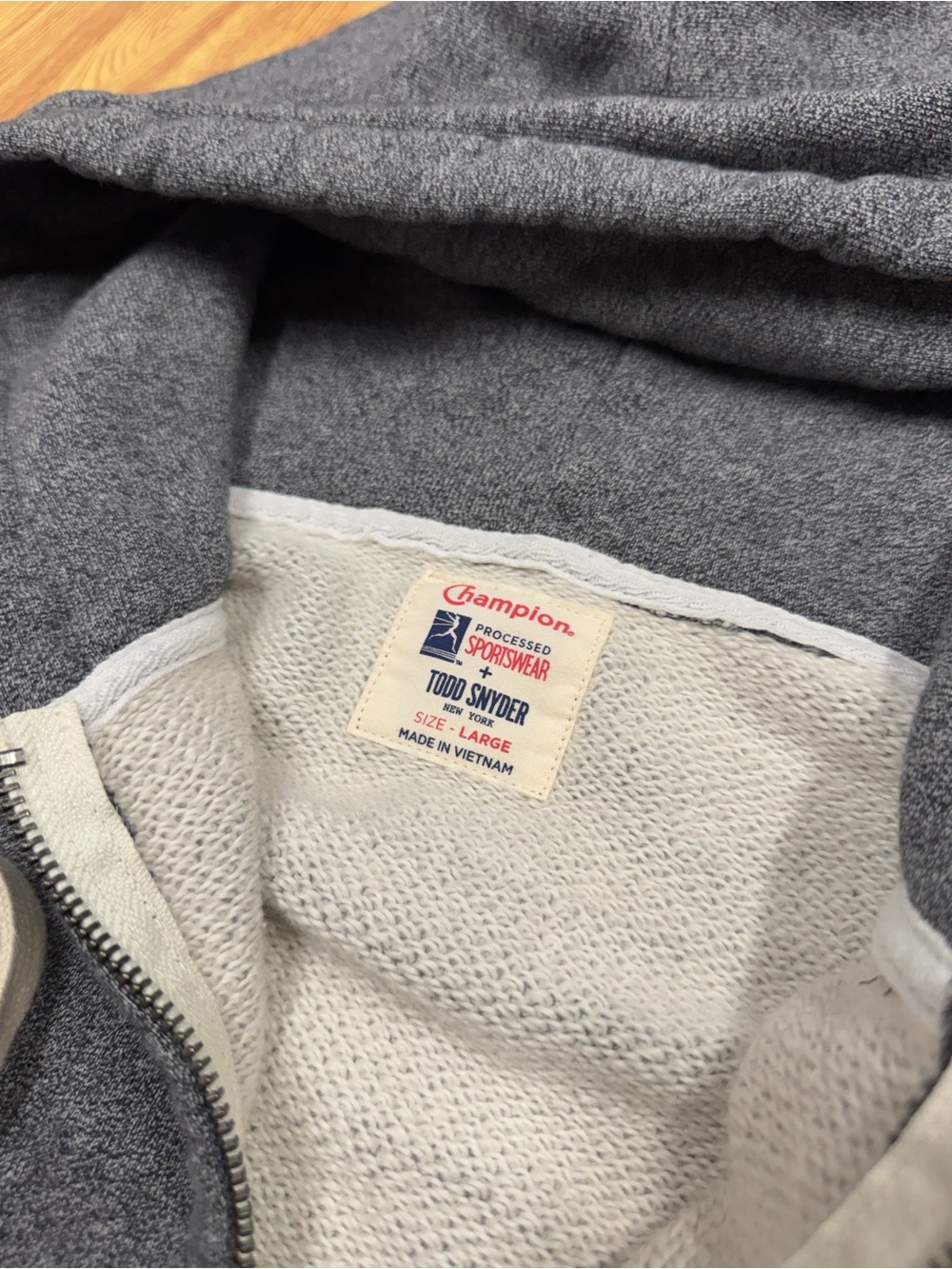 Champion Todd Snyder Hoodie Mens Large Heather Gray Pocket Full Zip Sweatshirt - Picture 4 of 7